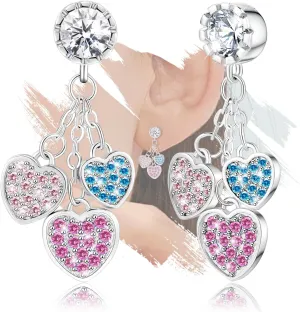 Womens Sterling Silver Heart-Shaped Stud Earrings Hypoallergenic Sparkling Colorful Cubic Zirconia Stud Earrings