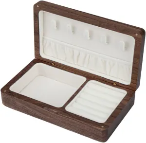 Wooden Jewelry Box, Vintage Style Travel Jewelry Case Small Wood Wood Jewelry Organizer Velvet Ideal Jewelry Box for Girls, Women, Men Walnut Wood (White Lining)