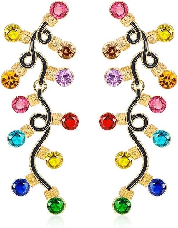 WOWORAMA Colorful Christmas Earrings for Women Crystal Christmas Light Bulb Earrings Cute Green Christmas Tree Tassel Earrings Jewelry