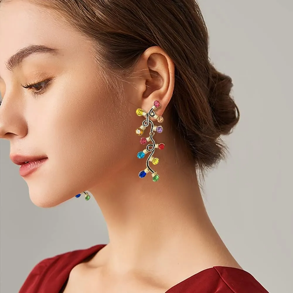 WOWORAMA Colorful Christmas Earrings for Women Crystal Christmas Light Bulb Earrings Cute Green Christmas Tree Tassel Earrings Jewelry