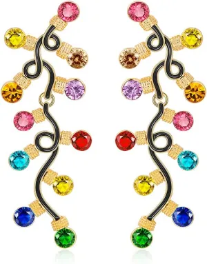 WOWORAMA Colorful Christmas Earrings for Women Crystal Christmas Light Bulb Earrings Cute Green Christmas Tree Tassel Earrings Jewelry