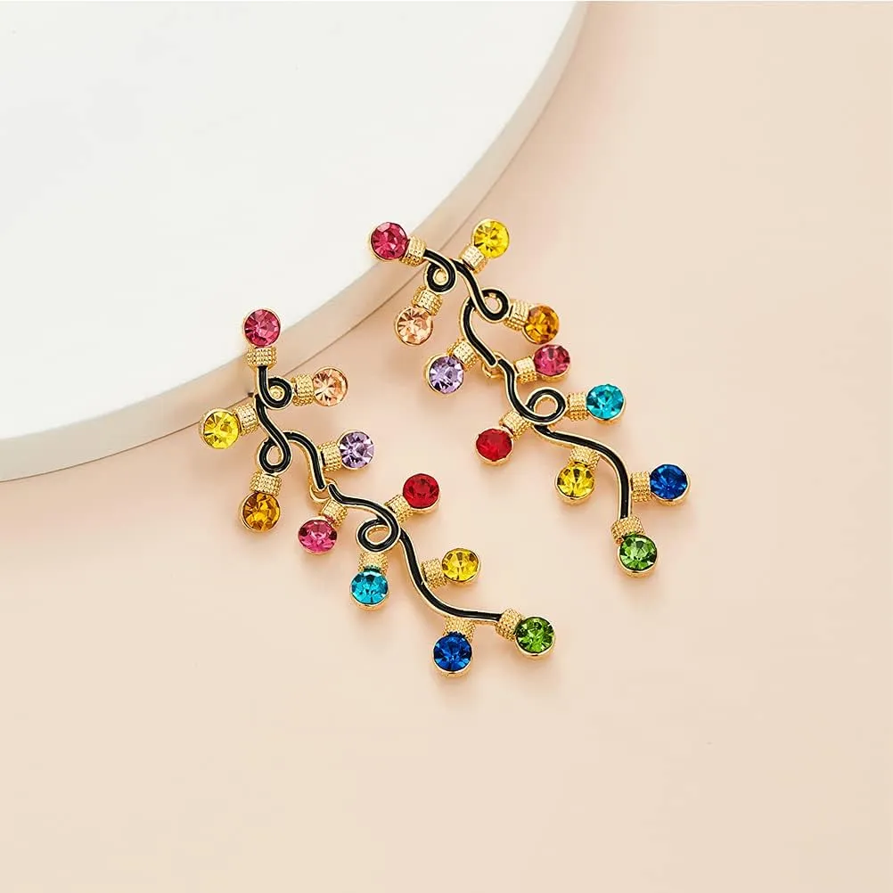 WOWORAMA Colorful Christmas Earrings for Women Crystal Christmas Light Bulb Earrings Cute Green Christmas Tree Tassel Earrings Jewelry