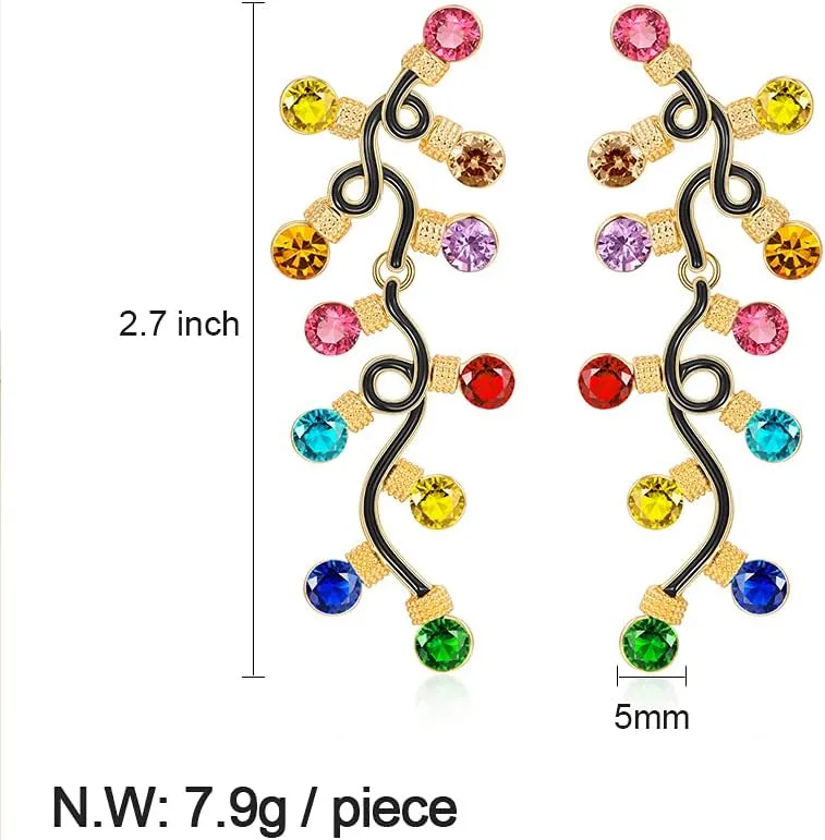 WOWORAMA Colorful Christmas Earrings for Women Crystal Christmas Light Bulb Earrings Cute Green Christmas Tree Tassel Earrings Jewelry