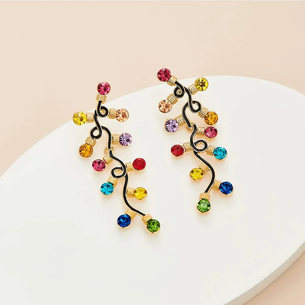 WOWORAMA Colorful Christmas Earrings for Women Crystal Christmas Light Bulb Earrings Cute Green Christmas Tree Tassel Earrings Jewelry