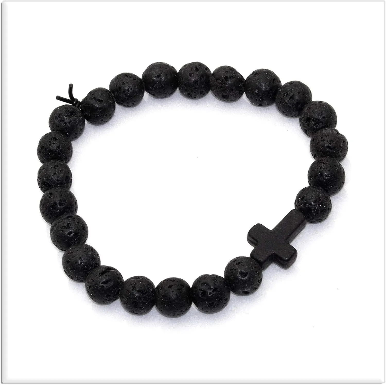 Xusamss Cross Bead Bracelet 8MM Lava Rock Turquoise Tiger Eye Onyx Stone Bracelet,7 1/2 Wrist