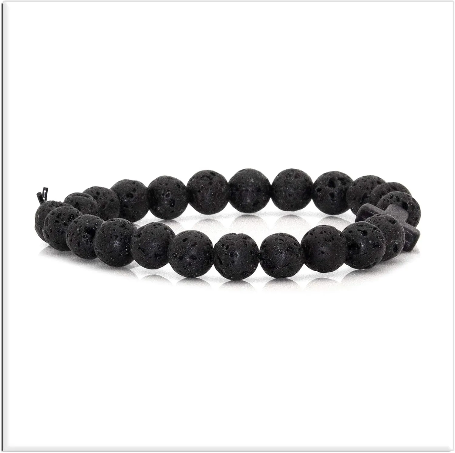 Xusamss Cross Bead Bracelet 8MM Lava Rock Turquoise Tiger Eye Onyx Stone Bracelet,7 1/2 Wrist