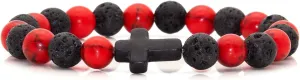 Xusamss Cross Bead Bracelet 8MM Lava Rock Turquoise Tiger Eye Onyx Stone Bracelet,7 1/2 Wrist