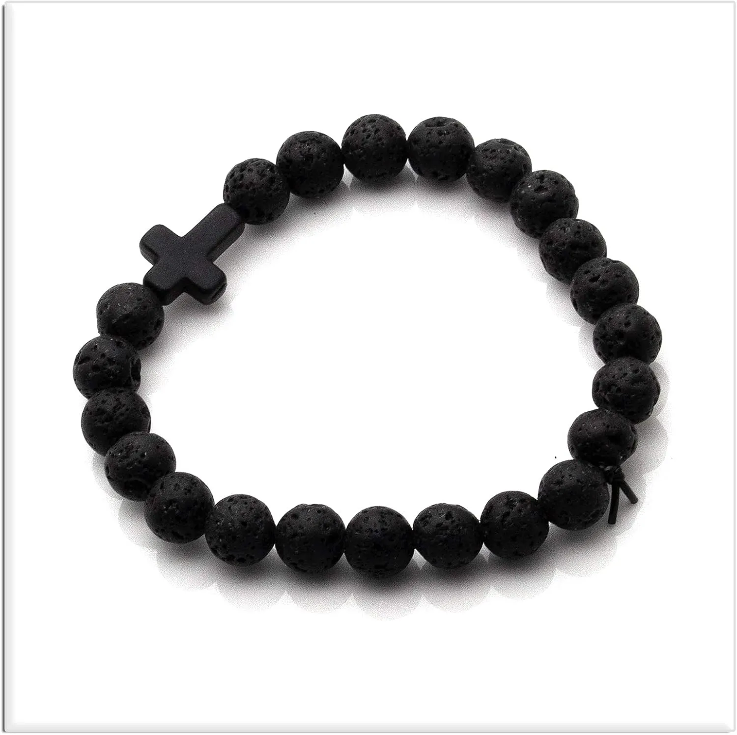 Xusamss Cross Bead Bracelet 8MM Lava Rock Turquoise Tiger Eye Onyx Stone Bracelet,7 1/2 Wrist