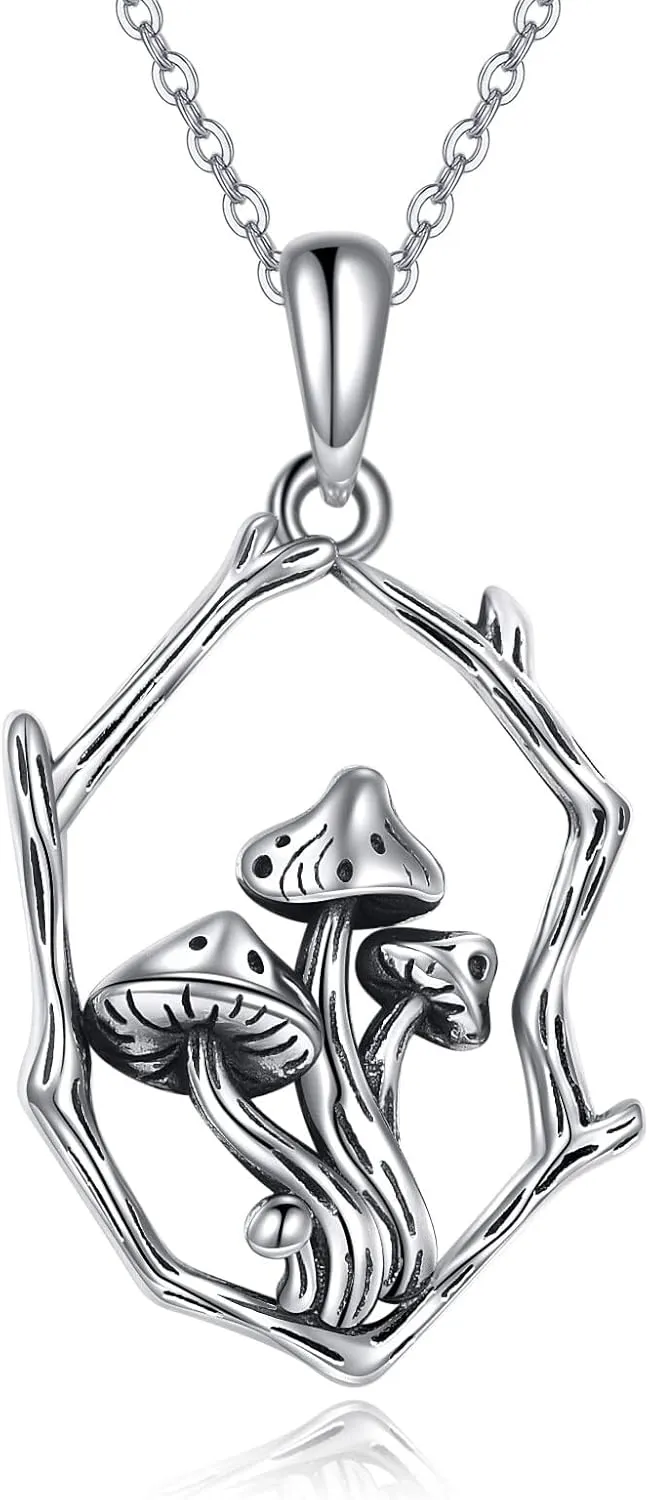 YAFEINI Mushroom Necklace Sterling Silver Mushroom Pendant Jewelry Gifts for Women