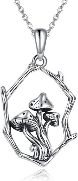 YAFEINI Mushroom Necklace Sterling Silver Mushroom Pendant Jewelry Gifts for Women