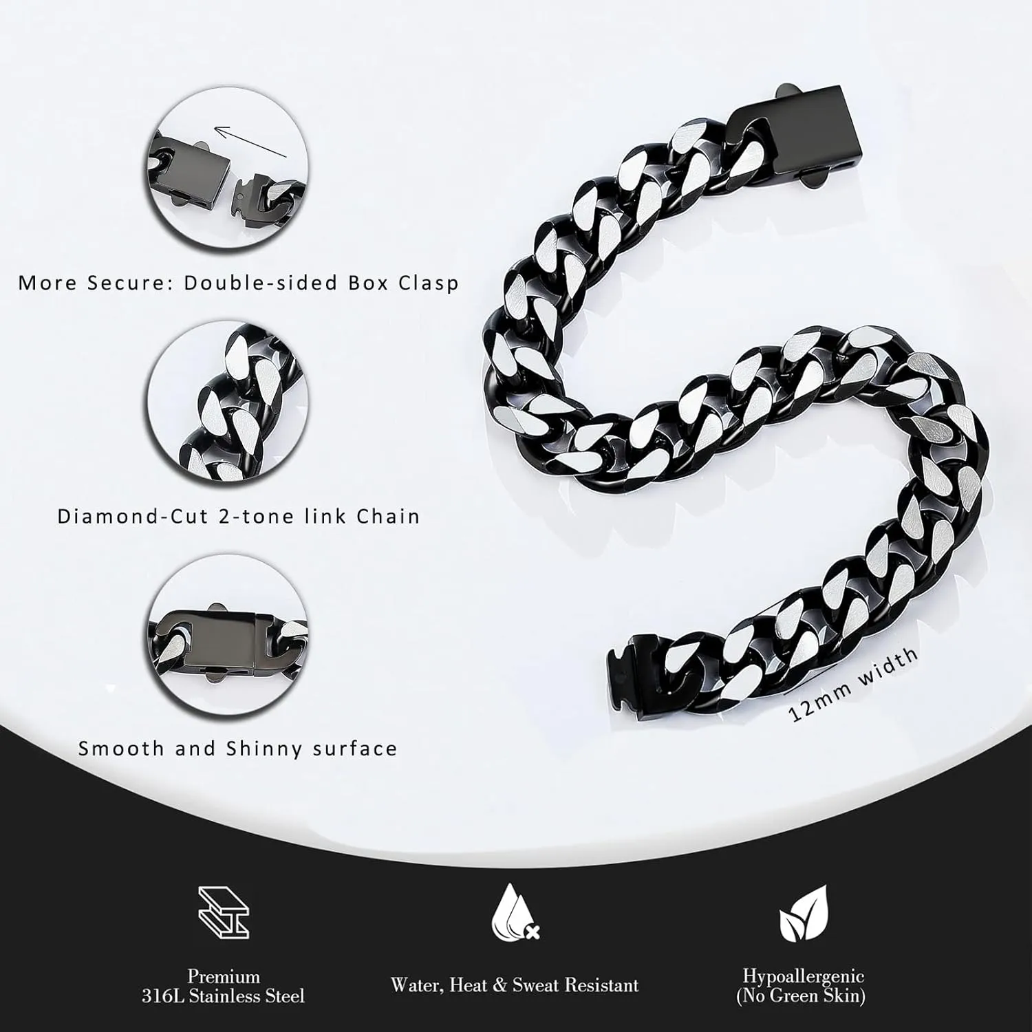 YAMI Bracelets for Men, Cuban Link Chain Diamond-Cut Bracelet, Titanium Steel Mens Jewelry Cool Stuff, Gifts For Boyfriend/Husband/Father On Anniversary/Birthday 7.5/8/8.5/9 Inches, Gold/Blue/Black B0C1B4WZJB