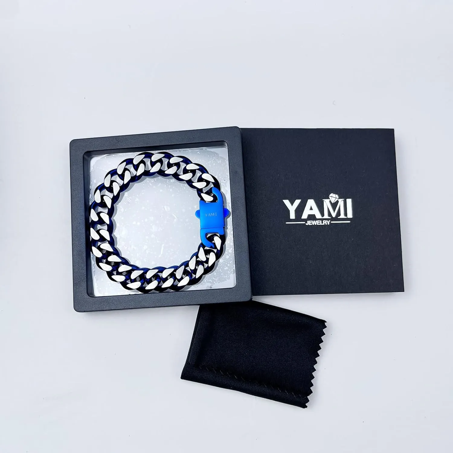 YAMI Bracelets for Men, Cuban Link Chain Diamond-Cut Bracelet, Titanium Steel Mens Jewelry Cool Stuff, Gifts For Boyfriend/Husband/Father On Anniversary/Birthday 7.5/8/8.5/9 Inches, Gold/Blue/Black B0C1B4WZJB