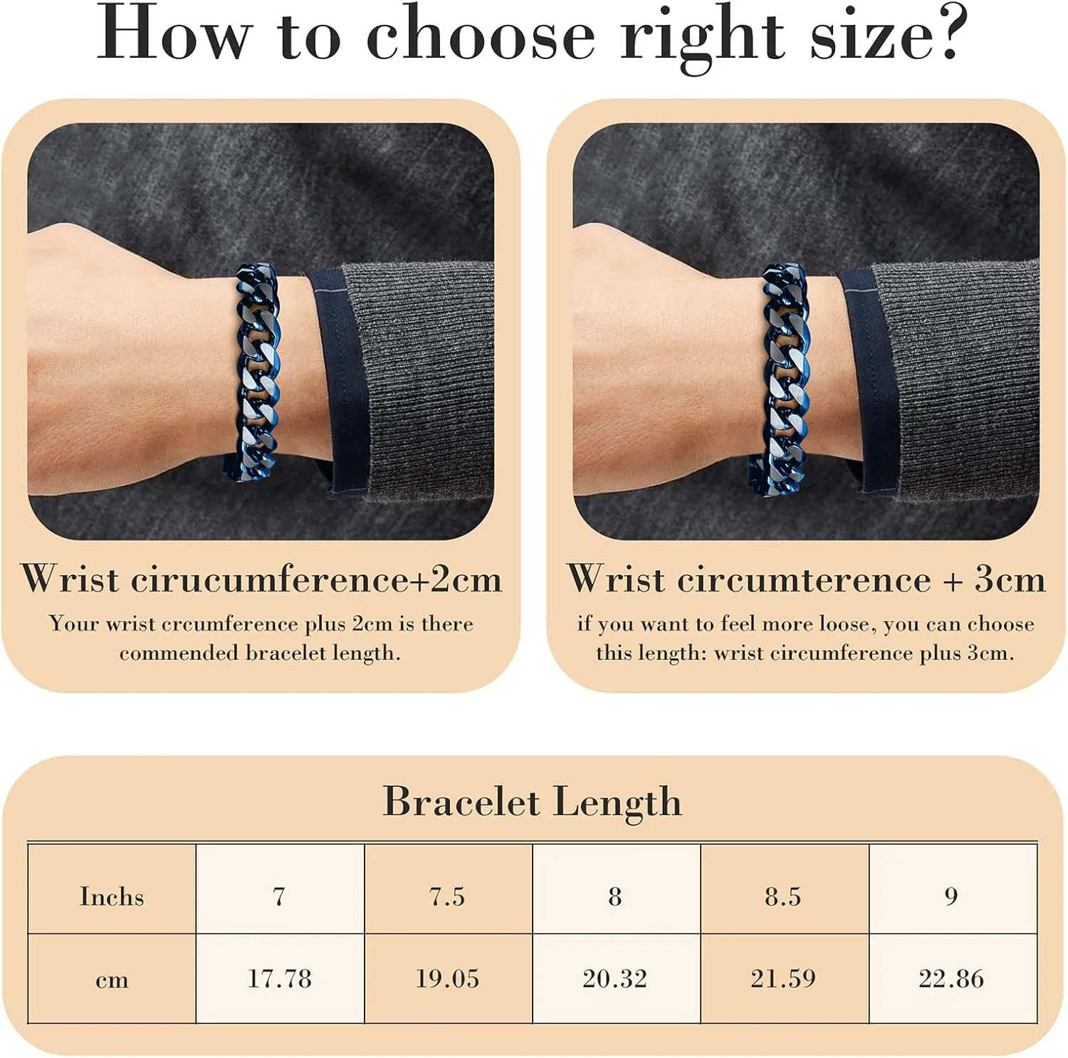 YAMI Bracelets for Men, Cuban Link Chain Diamond-Cut Bracelet, Titanium Steel Mens Jewelry Cool Stuff, Gifts For Boyfriend/Husband/Father On Anniversary/Birthday 7.5/8/8.5/9 Inches, Gold/Blue/Black B0C1B4WZJB