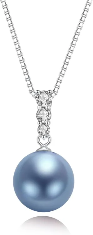 YAMI Pearl Necklace, 11-12mm Cultured Round Pearl, 925 Sterling Silver Necklace with 18 2IN Adjustable Chain, 5A Cubic Zirconia, Luxury Jewelry Gifts for Wife Mom Girlfriend, Blue/Grey/Pink/Gold