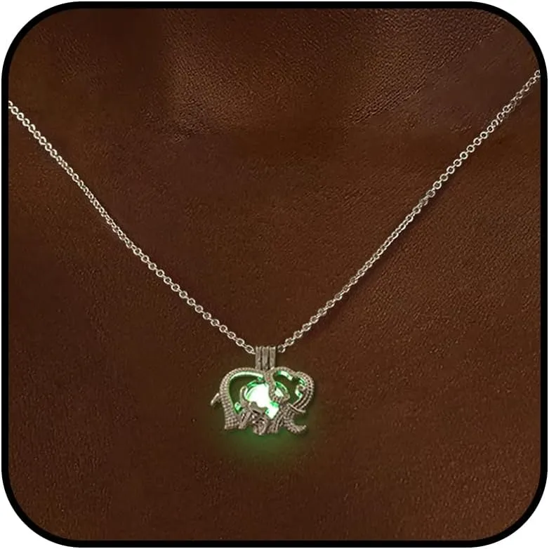 YANCHUN Glowing Women Luminous Necklace Openable Rotatable Bead Cage Luminous Elephant Pendant Necklace Jewelry Personalized and Magical Accessory