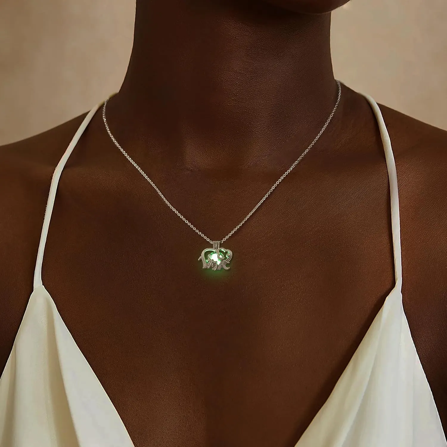 YANCHUN Glowing Women Luminous Necklace Openable Rotatable Bead Cage Luminous Elephant Pendant Necklace Jewelry Personalized and Magical Accessory