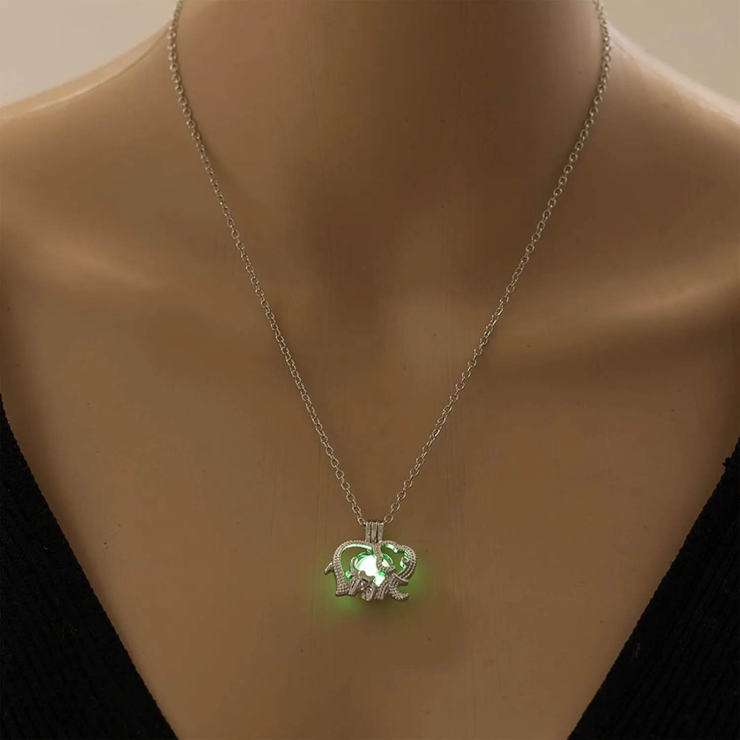 YANCHUN Glowing Women Luminous Necklace Openable Rotatable Bead Cage Luminous Elephant Pendant Necklace Jewelry Personalized and Magical Accessory