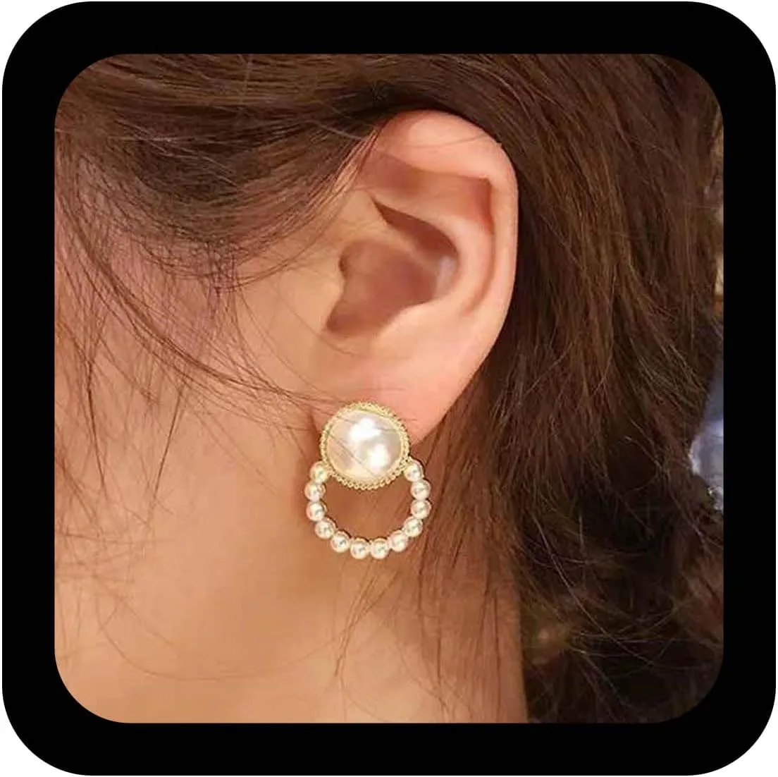 YienDoo Pearl Hoop Drop Earrings Pearl Studs Exquisite Pearl Beads Dangle Earrings Gold Bridal Pearl Prom Earring Jewelry Gift for Women