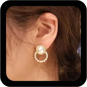YienDoo Pearl Hoop Drop Earrings Pearl Studs Exquisite Pearl Beads Dangle Earrings Gold Bridal Pearl Prom Earring Jewelry Gift for Women