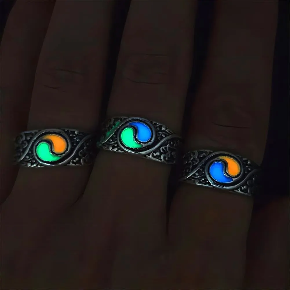 Yin Yang Rings Glow in the Dark Tai Chi Rings Glowing Feng Shui Yin Yang Open Rings for Women Men Girls Christmas Jewelry Gift