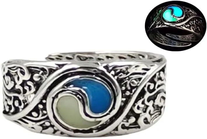 Yin Yang Rings Glow in the Dark Tai Chi Rings Glowing Feng Shui Yin Yang Open Rings for Women Men Girls Christmas Jewelry Gift