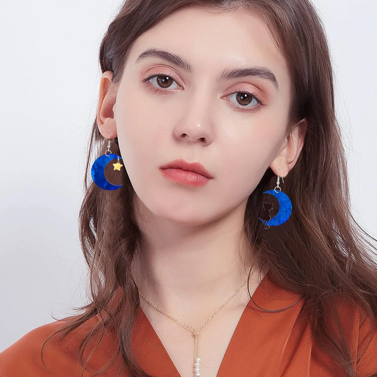 YUNXI Black Cat on the Moon Dangle Earrings Acrylic Star Mismatched Earrings Animal Lovely Women Halloween Jewelry Light Weight