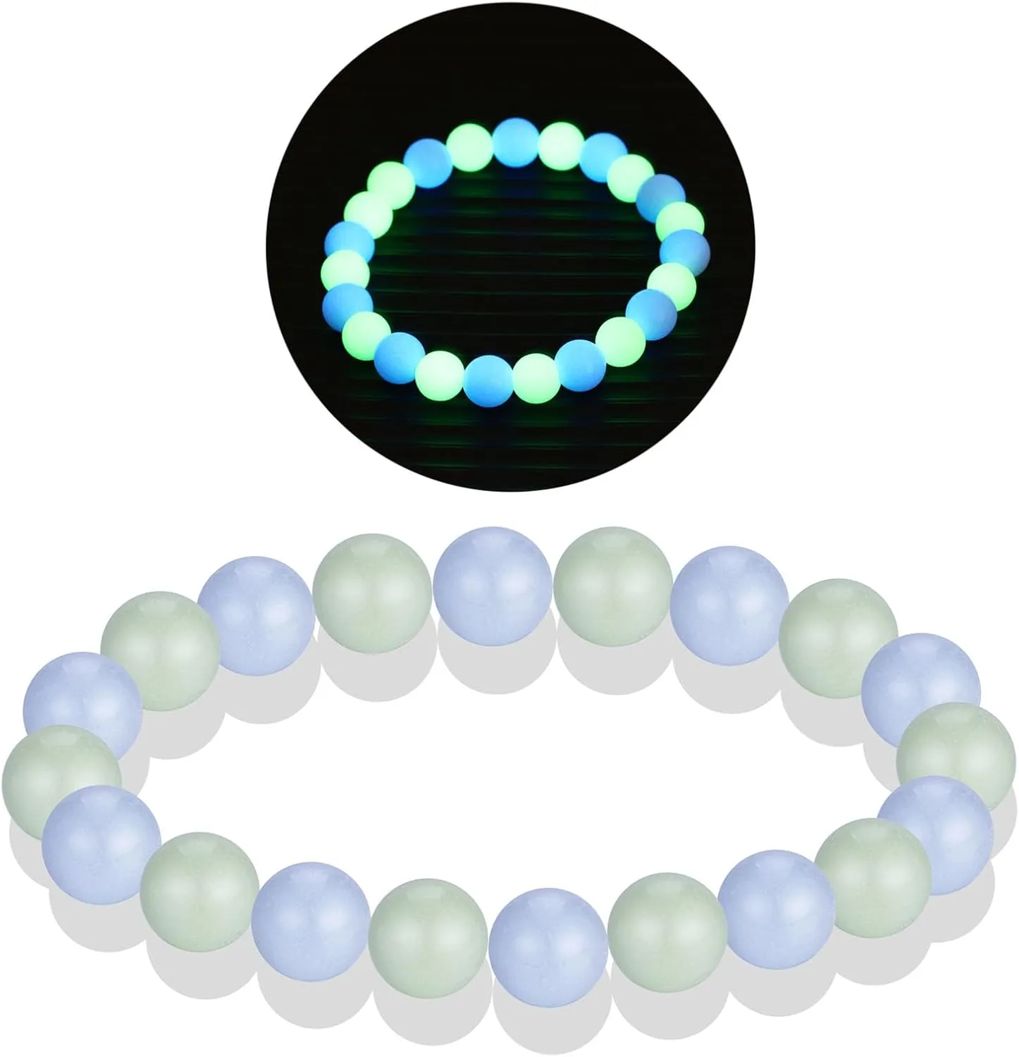 ZHENYIN 4pcs Luminous Solar Stone 8mm Blue Green Beads Bracelet Grow in The Dark Growing Bracelet