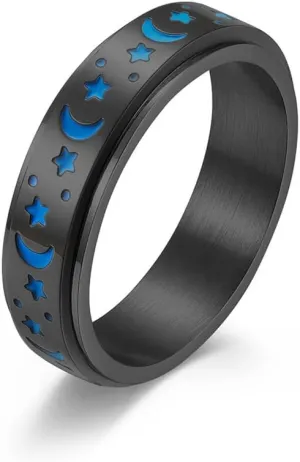 ZKXXJ Personalized Sun and Moon Stars Couple Rings Set for Him Her,Custom Matching Promise Rings for Couples Stainless Steel Dark Luminous Fidget Ring Anxiety Ring Engagement Wedding Band