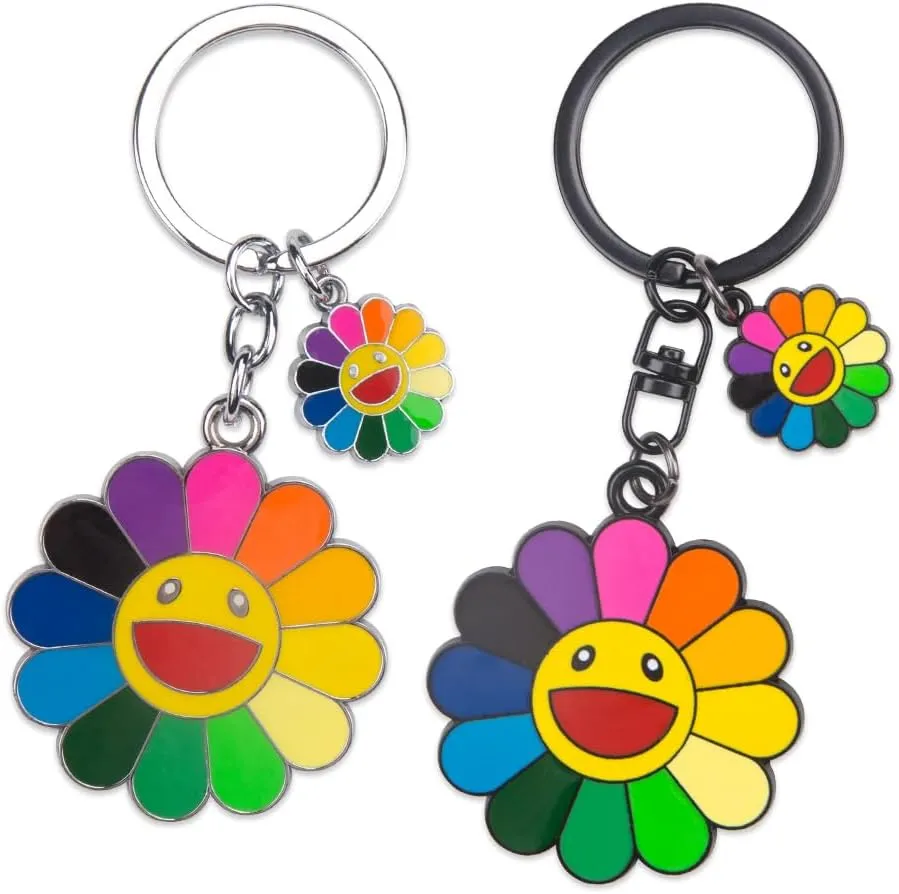ZORZA 2Pcs Charming Smile Face Flower Keychain Colorful Cute Keychain Smile Key Chain Keyring Ideal for women's Accessories Backpack Wallet Car Keychain