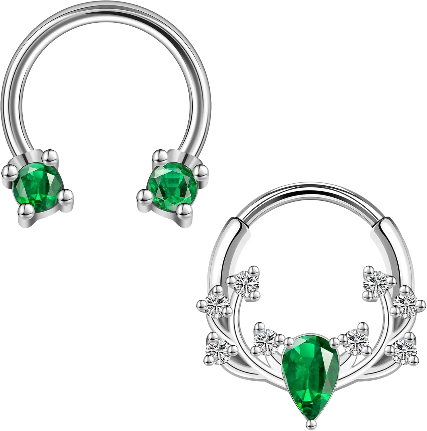 ZS 2Pcs Christmas Horseshoe Nose Ring Septum Rings, 16G Stainless Steel Hinged Segment Ring Cartilage Earring Hoop Xmas Trees Candy Daith Ear Piercing Jewelry for Women Men