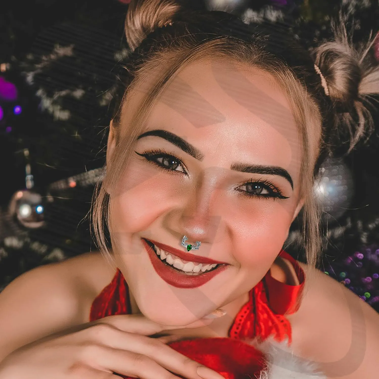 ZS 2Pcs Christmas Horseshoe Nose Ring Septum Rings, 16G Stainless Steel Hinged Segment Ring Cartilage Earring Hoop Xmas Trees Candy Daith Ear Piercing Jewelry for Women Men