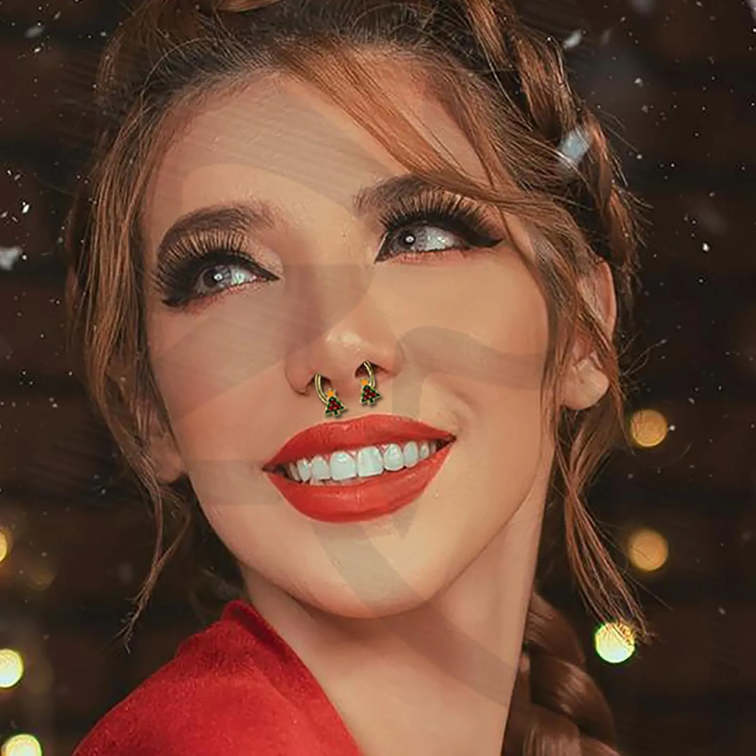 ZS 2Pcs Christmas Septum Rings, 16G Stainless Steel Horseshoe Nose Ring Hinged Segment Ring Cartilage Earring Hoop Xmas Trees Candy Daith Jewelry for Women Men