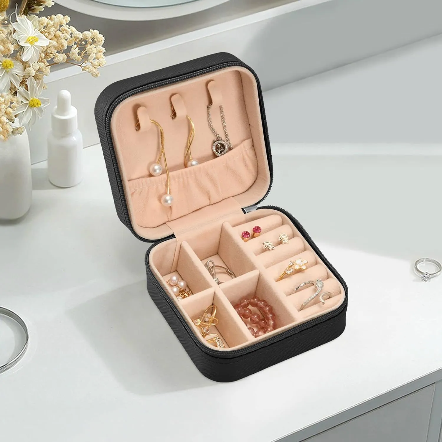 ZZKKO Glowing Butterflies Smoke Small Jewelry Box Travel Jewelry Case Leather Jewelry Travel Organizer Mini Portable Storage Boxes for Womens Rings Necklaces Gifts Black
