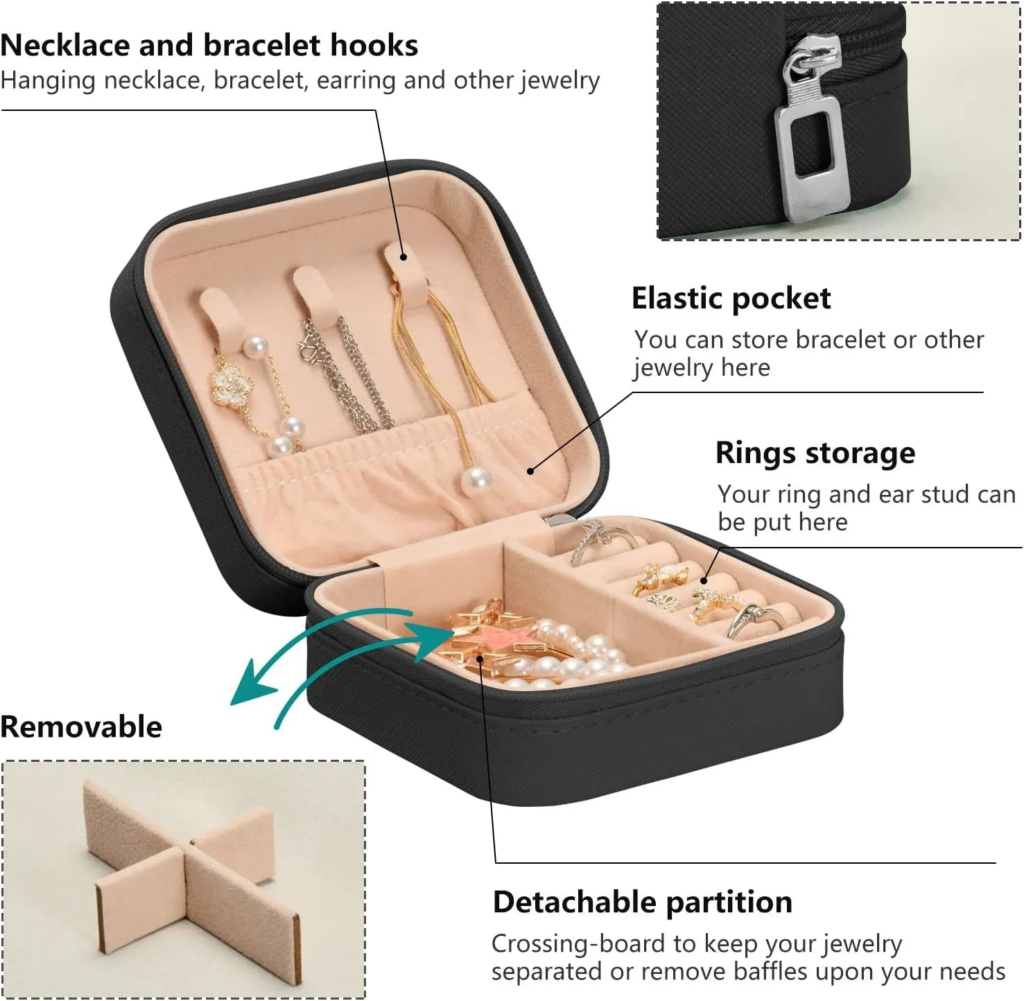 ZZKKO Glowing Butterflies Smoke Small Jewelry Box Travel Jewelry Case Leather Jewelry Travel Organizer Mini Portable Storage Boxes for Womens Rings Necklaces Gifts Black